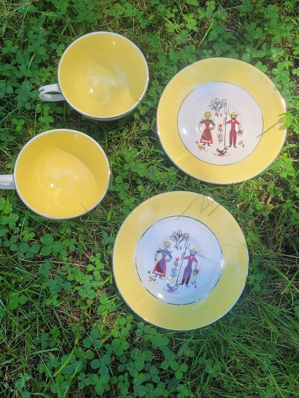 Dutch Farmer Tea Cups & Saucer Plate Set Farmhouse Farmers Wife Cottagecore